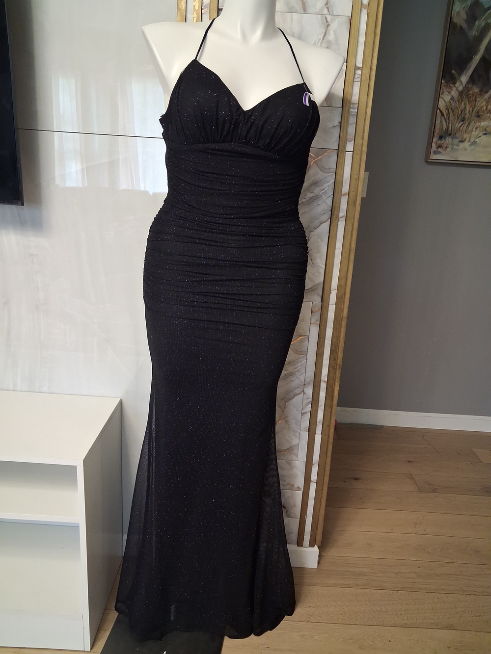 City Studio Black Glitter Halter Maxi Dress